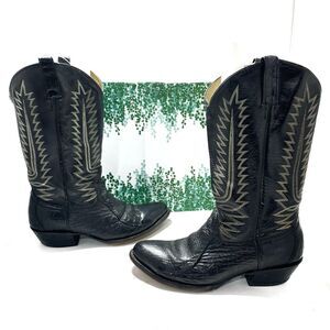 Cowtown Vintage Black Exotic Embroidered Leather Cowboy Mens 9D